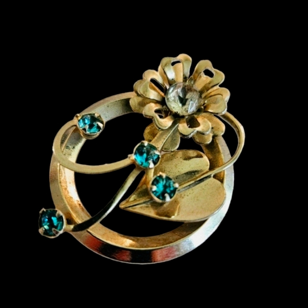 Vintage Blue Rhinestone Brooch